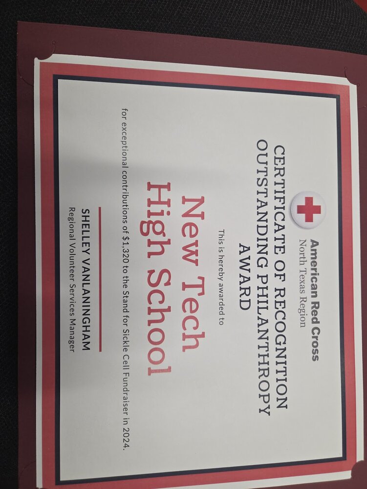Certificate of Recognition, Outstanding Philanthropy Award, American Red Cross, New Tech High School